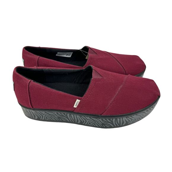 TOMS NWT Alpargata Boardwalk Maroon Canvas Zebra Platform Slip On Sneakers - Picture 5 of 12